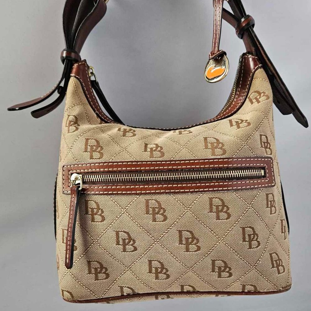 Dooney & Bourke Tan and Brown Signature Canvas and Leather Hobo Bag